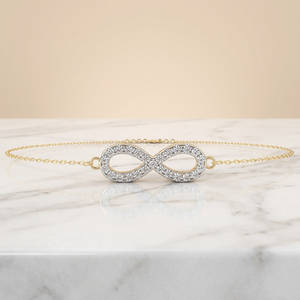 Pulsera de Cadena con Símbolo de Infinito de Diamantes – Diamante CVD de Laboratorio con Figura del Ocho en Pavé, Oro Amarillo Sólido de 10K, 14K, 18K, Pulsera Delicada - Product Image 1