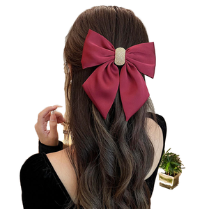 Pinza de Pelo de Satén Rojo Estilo Coreano al por Mayor con Lazo de Diamantes de Imitación, Clip de Resorte para Mujer, Elegante Accesorio para el Cabello para Bodas y Fiestas - Product Image 2