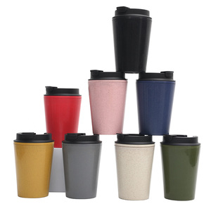 Wheat Straw Coffee Cup Mini Portable <b>Double</b> <b>Wall</b> Travel <b>Mug</b> Solid Color Set Three Piece - Product Image 5