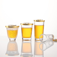 Verre à shot transparent multi-formes avec couvercle en métal doré, personnalisable, petit verre à boire pour bar, fête, cadeau d'entreprise
