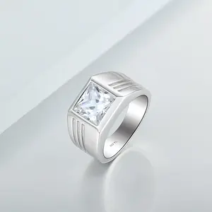 Desain cincin 925 cincin pria Moissanite produk populer perak murni pria kustom Italia untuk pria cincin pertunangan emas klasik 2 buah