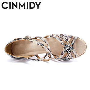 महिलाओं के सुरुचिपूर्ण हीरे के स्टड बॉलरूम लैटिन नृत्य जूते गैर-पर्ची उच्च-एड़ी के सैंडल नरम नीचे के उत्कृष्ट तेंदुए डिजाइन - Product Image 5