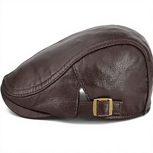 Gorra Plana de Cuero PU Marrón, Hebilla Metálica Ajustable, Estilo Vintage, Unisex, Informal, Transpirable, Impermeable, de Lona, para las Cuatro Estaciones - Product Image 2