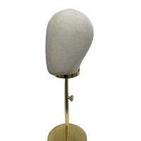 Maniquíes de Cabeza Cubiertos de Tela, Soporte de Exhibición para Pelucas y Sombreros con Cabeza Brillante, Soporte de Madera Personalizado Dorado para Exhibición de Sombreros al por Menor