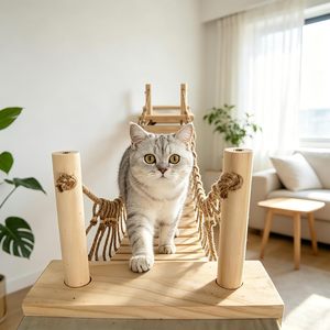Eco-Friendly Classic Wooden <b>Cat</b> <b>Tree</b> with Roped Bridge Wall Shelves <b>Bed</b> & Perches for Indoor <b>Cats</b> Carton Packed - Product Image 2