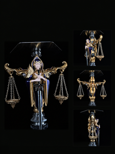 Sculpture artistique en résine et acier inoxydable de 60 cm, motif Zodiaque Balance, pour chicha, avec base en verre transparent, pour la décoration de salons, hôtels et clubs - Product Image 5