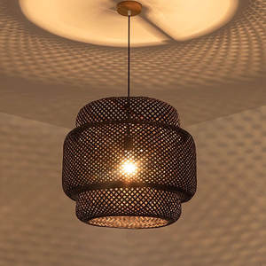 Handmade Rattan Art <b>Chandelier</b> Lamps Ding Room Led Black Weave Bamboo <b>Pendant</b> <b>Lights</b> - Product Image 1