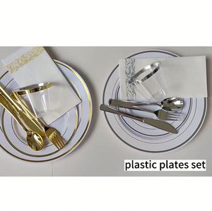 Hot Selling Disposable Dishes & Plates Wedding Decoration & Supplies Gold Rim Dinnerware Set - Product Image 4