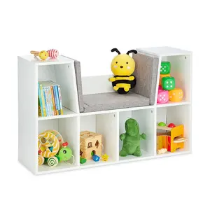 Nordic children wooden bedroom playroom bookcase organizer furniture Kid book toy storage cabinet with reading nook seat
