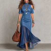 Nouvelle Robe Longue Décontractée et Élégante pour Femme, Style Printemps-Été, Épaules Dénudées, Manches Courtes Amincissantes, Ourlet en Maille à la Française