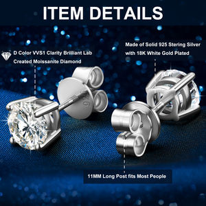 ต่างหูแบบติดหูทรงคลาสสิก 925 เงินสเตอร์ลิง ประดับเพชรโมอิสซาไนต์ VVS คุณภาพสูง ขนาด 6.5 มม. 1 กะรัต สำหรับผู้หญิง ผลิตในสหรัฐอเมริกา - Product Image 2