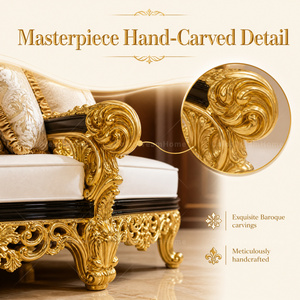Divano Royal per Soggiorno, Set di Divani Classici in Legno Massello Dorato Intagliato per Arredamento di Lusso - Product Image 3