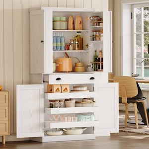 SENYU <b>White</b> Freestanding Kitchen Pantry Cabinet with Drawer and Sliding <b>Shelves</b> Multi-Functional Storage <b>Unit</b> - Product Image 2
