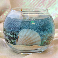 Großhandel Einzigartiges Design Natürliches Gel Soja wachs Benutzer definierte Ozean True Shells Dekoration Aroma therapie Duft kerzen mit Cotton Wick