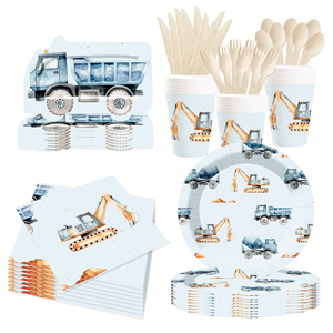 DAMAI Engineering Vehicle Theme Festival <b>Paper</b> Party <b>Tissue</b> Truck Pattern Party Disposable Napkins <b>Paper</b> Plate for Kid Party - Product Image 2