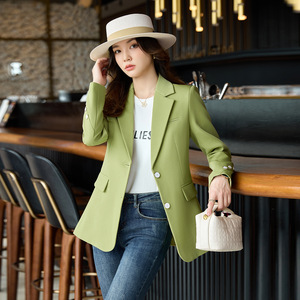 Women's Blazer Grass Green Solid Color Long Sleeve Buttons Professional Casual Wear S Size - Product Image 2