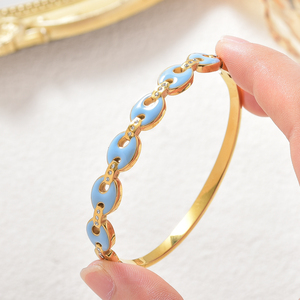 exquisite interlocking link <b>crystal</b> bulk wholesale 18k gold durable light blue enamel anti-rust fashion polished daily <b>bracelet</b> - Product Image 2