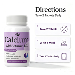 Tabletas de Calcio con Vitamina D3 de Marca Privada OEM ODM, 1200 mg de Calcio, 1000 UI de Vitamina D3, Suplemento para el Soporte Óseo, 180 Tabletas - Product Image 4