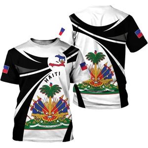 T-shirt a maniche corte in poliestere con stampa logo personalizzata, abbigliamento con bandiera di Haiti, maglia con bandiera di Haiti per uomo - Product Image 4