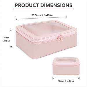 Bolsa de almacenamiento de maquillaje rosa para mujer, caja organizadora de cosméticos, diseño de ventana transparente, cierre de cremallera, gran capacidad, artículos de tocador de viaje - Product Image 6