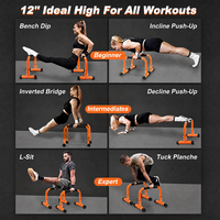 Barres de Push-up et Parallettes de 12 pouces avec Poignées en Mousse Entièrement Revêtues, Équipement de Stand-up Plié Anti-oscillation pour Entraînement de Force à Domicile