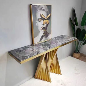 <span class=keywords><strong>Mesa</strong></span> de <span class=keywords><strong>consola</strong></span> superior de mármol de lujo, Villa, sala de estar, entrada, <span class=keywords><strong>mesa</strong></span> de <span class=keywords><strong>consola</strong></span> moderna, <span class=keywords><strong>mesa</strong></span> de <span class=keywords><strong>consola</strong></span> Base de acero inoxidable dorada - Product Image 2