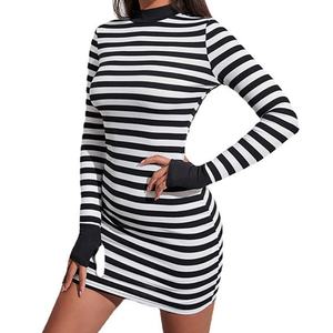 Vestido a Rayas Blanco y Negro, Sexy, Casual, Simple, de Manga Larga y Cuello Redondo, para Mujer, al por Mayor, Personalizado, OEM, de Alta Calidad - Product Image 1