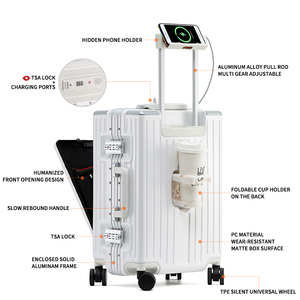 <strong>Multifunctional</strong> Front Open Lid PC Aluminum Frame Trolley <strong>Suitcase</strong> 18/20Inch Computer Boarded Luggage Universal Wheel Travel Case - Product Image 2