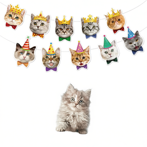 Décorations rêveuses, bannière d'anniversaire amusante avec visages de chats, guirlande de décoration de fête pour la célébration des chats, 2 couleurs numériques - Product Image 1