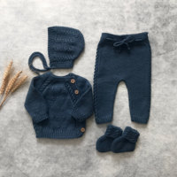 Nouveau-né tricoté pull ensemble 100% coton personnalisé bébé vêtements ensemble maison vêtements de nuit tenues bébé vêtements cadeau ensemble