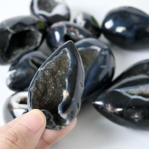 Huevos de Ágata Negra Natural Curativa al por Mayor, Cristales Espirituales Druzy, Huevos de Luna para Decoración - Product Image 6