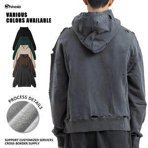 Streetwear Oversized Gewaschenes Sweatshirt mit Individuell Gesticktem LOGO, Schweres Gewicht, Vintage, Boxy-Fit, <span class=keywords><strong>Cropped</strong></span>, mit Offenem Saum, im Distressed-Look Hoodie - Product Image 2