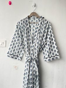 Bata Kimono con Estampado de Calavera para Mujer, Corte Holgado, Manga Tres Cuartos, Cuello en V, Cinturón Cruzado, Largo Midi Casual, Algodón Tejido para Todas las Estaciones - Product Image 3