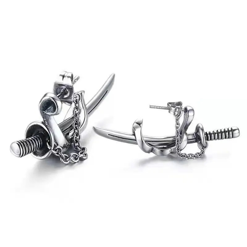 Retro Mini Katana Stud Earring for Men Gothic Punk Fashion Knife Necklaces Unisex Earrings Jewelry Party Gifts