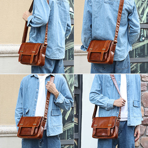 Dujiang Men's Crossbody <b>Bag</b> Oil-waxed Leather Brown Durable Everyday Use - Product Image 2