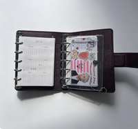 Binder Kulit PU A7 A8 Custom Logo, Binder 6 Ring, Notebook Loose Leaf, Dompet Perencana Keuangan dengan Kantong Kartu
