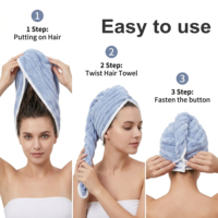 Serviette à cheveux en polaire corail bleue, super absorbante, séchage rapide, avec bouton, pour femmes, pour la douche
