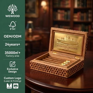 Vietnam Wooden Treasure Chest Craving Cigar Humidor Box Wood Brown Men Desktop Case Gift for Father Humidifier for 20 Cigars - Product Image 3