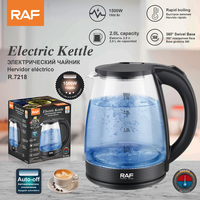 Bouilloire électrique RAF R.7218 1500W 2.0L en verre, chauffe-eau rapide avec arrêt automatique et base pivotante à 360° pour la maison et le bureau