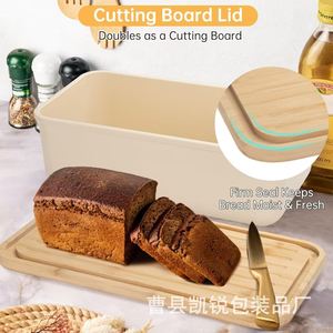 Boîte de rangement pour pain en bambou avec couvercle, récipient de cuisine hermétique en bois massif pour usage domestique - Product Image 2