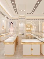 Vitrine de présentation de bijoux en bois et verre sur mesure de luxe avec éclairage LED en verre trempé, vitrine de vente au détail durable pour salle d'exposition de bijoux