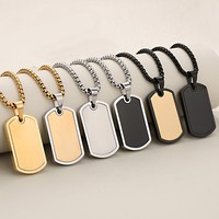Collier pour homme tendance en acier inoxydable poli, style militaire, avec pendentif plaque militaire et chaîne en bambou, le plus vendu
