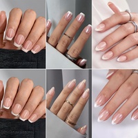 Kit de faux ongles carrés courts BTArbox avec colle, en gel souple, faits à la main, finition mate, style French, à presser, vente en gros
