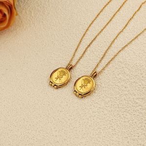 Caja de álbum de fotos DIY abrible con colgante de rosa chapada en oro y cadena de eslabones de acero inoxidable, estilo moderno - Product Image 3