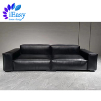 IEasy-Conjunto de sofás de cuero importado de fábrica, conjunto de sofás de lujo, modernos, de color negro, italianos, para sala de estar, compra de china