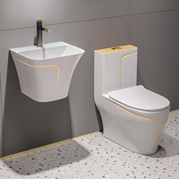 Ensemble WC monobloc de luxe moderne sur pied avec chasse double, lavabo en céramique écologique et réservoir encastré
