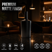 Bouteille en verre noir mat de luxe Solent pour spiritueux, vente en gros, 500 ml, 750 ml, bouteille ronde pour liqueur, logo personnalisé, whisky, gin, vodka