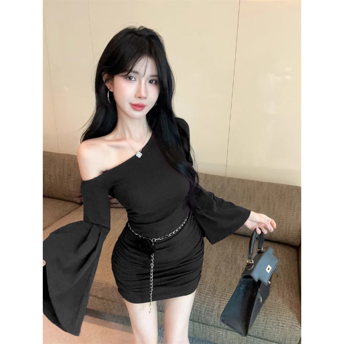 Black dress with waist chain