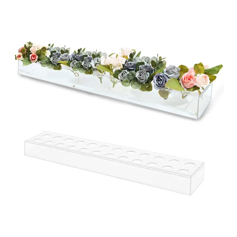 Florero de acrílico transparente, centro de mesa Rectangular Floral para mesa de comedor, arreglo Floral moderno para decoración del hogar o bodas