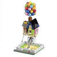 Ensemble de blocs de construction Château de Glace en plastique, modèle de château rose à assembler soi-même, avec ballon volant et chalet, jouet, cadeau d'anniversaire, ornement